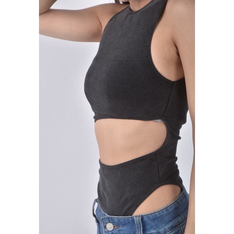 (S) 【里唯私服】RUMOR HAS IT高腰露肚開襠灰色連身裝二手衣, , large