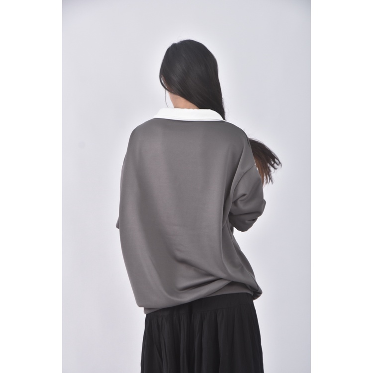 (XL) 質感假兩件灰色長袖上衣二手衣, , large