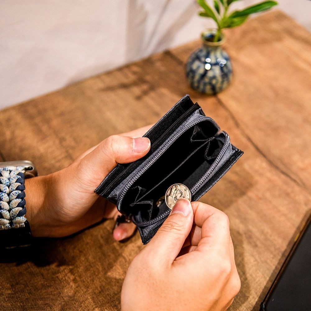 【MQ】Yamagata 細人字紋 拉鍊短夾 學生錢包 錢夾 中夾, , large