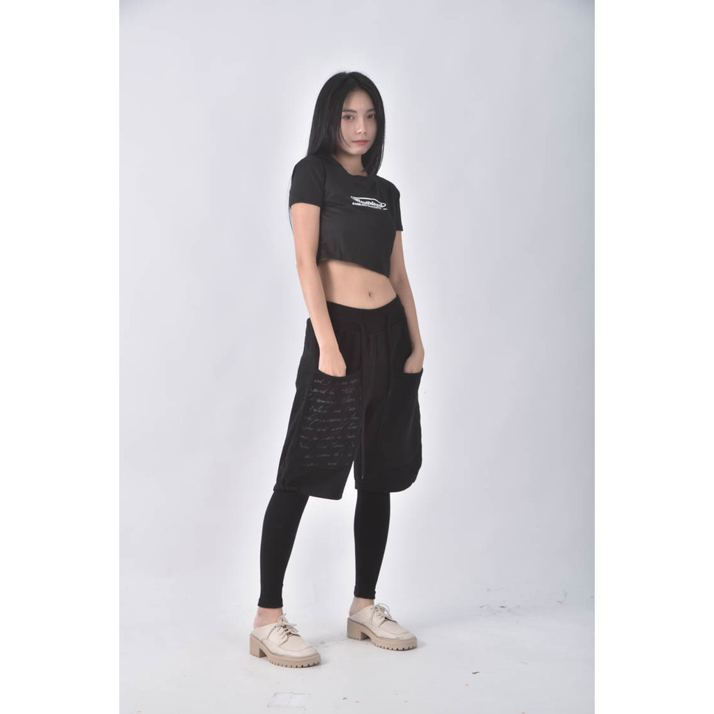 (S) kkong假兩件黑色長褲二手衣, , large