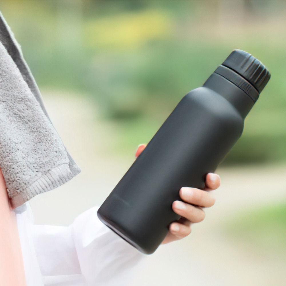 【日本孔雀Peacock】氣泡水 汽水 碳酸飲料 專用 316不鏽鋼保溫杯800ML-磨砂黑(抗菌加工), , large