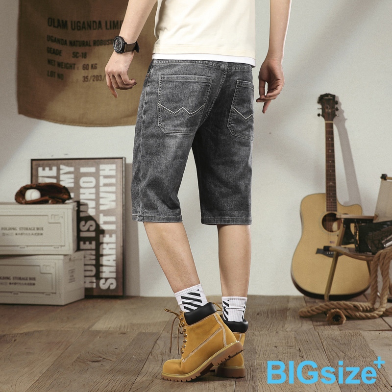 大尺碼-復古 薄款 牛仔短褲-刷黑-0205557, 12刷黑, large