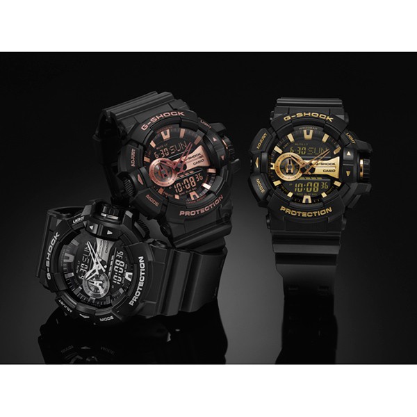 CASIO卡西歐 G-SHOCK 金屬系雙顯手錶-玫瑰金x黑 GA-400GB-1A4, , large