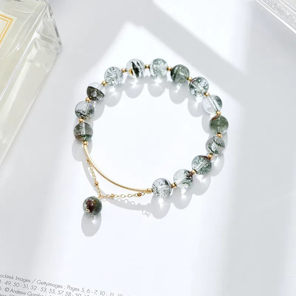 【A&R】招財開運 綠幽靈 髮晶8MM手鍊附精美禮盒, , large