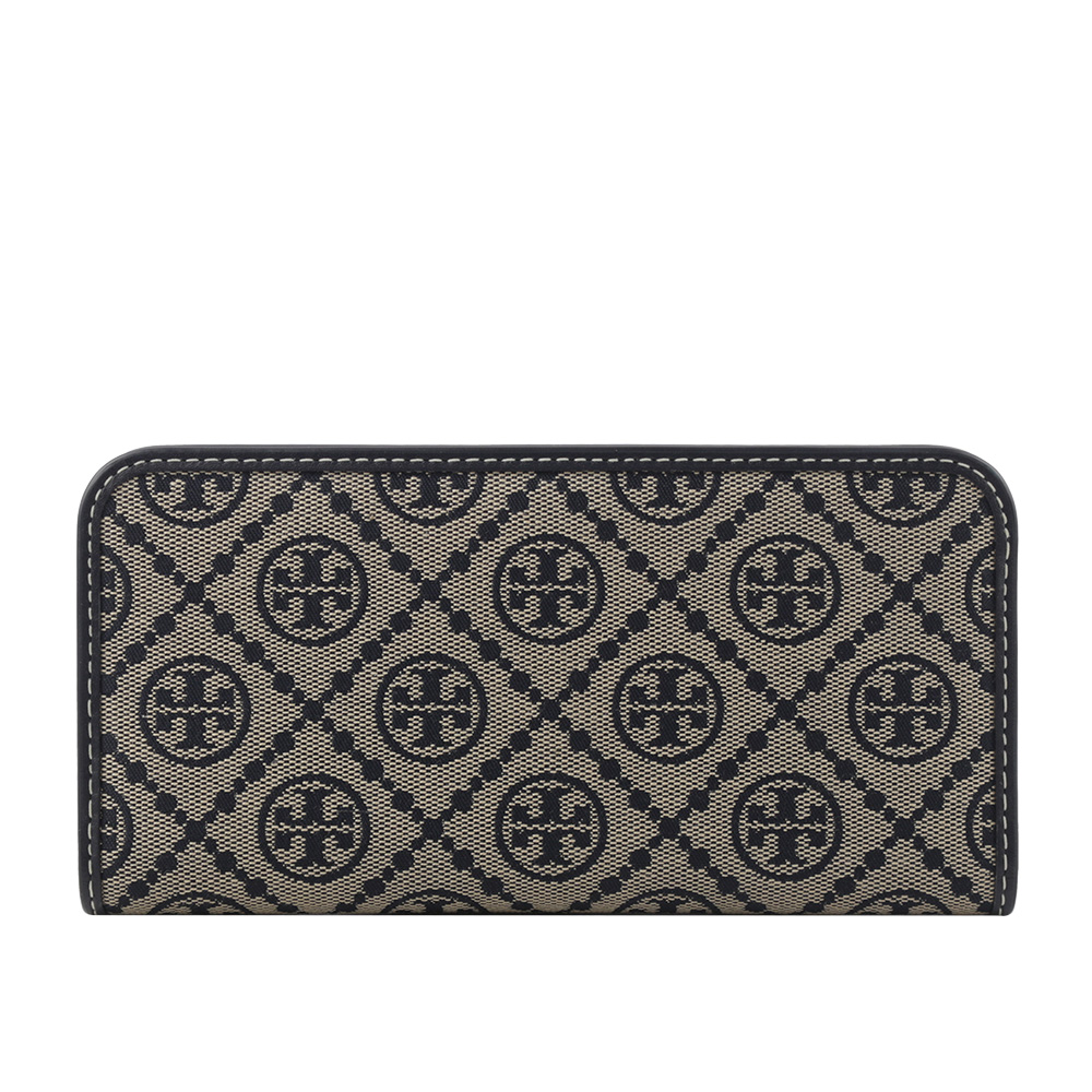 Tory Burch T Monogram 緹花薄款釦式對開長夾/海軍藍