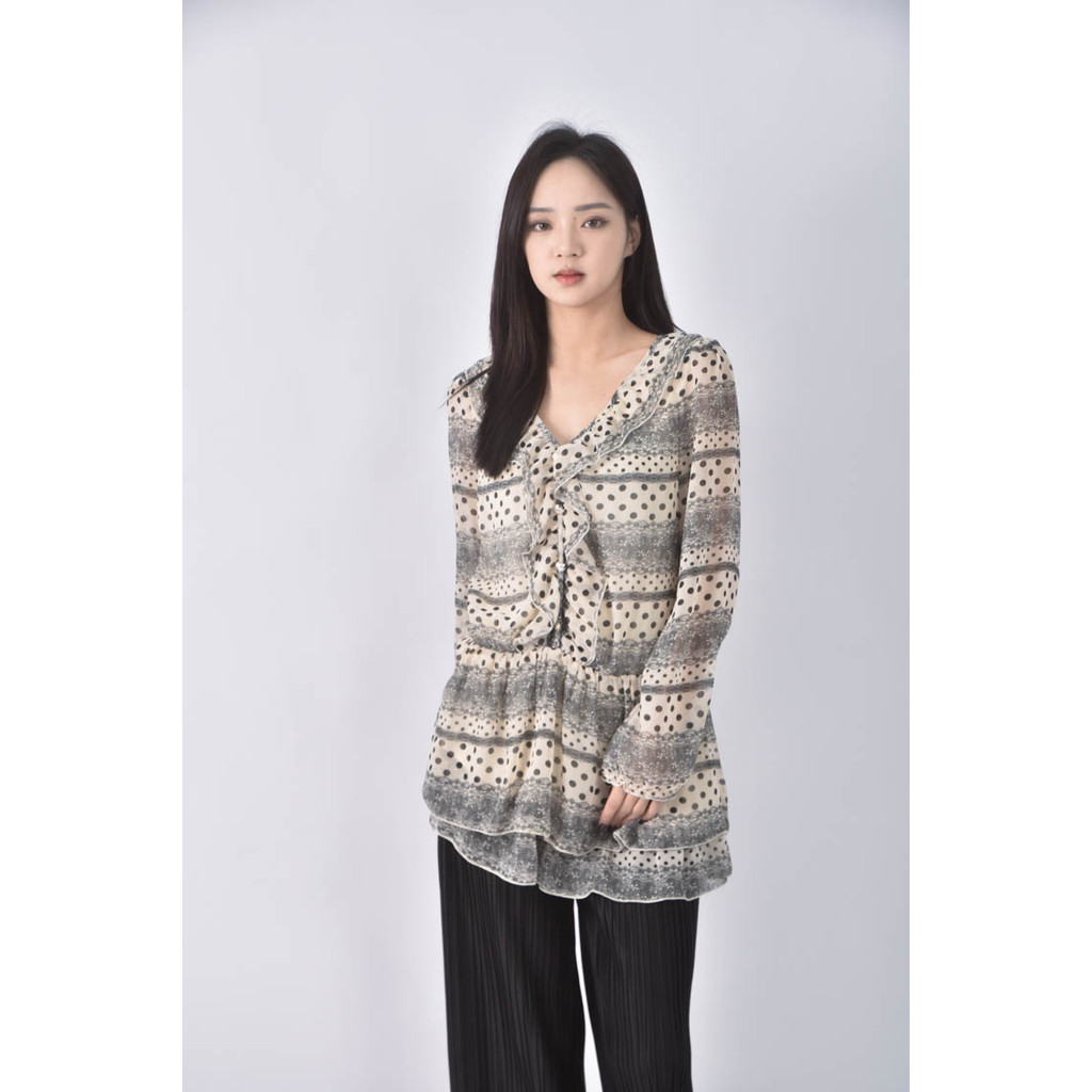 (M) lace點點白色長袖上衣二手衣, , large