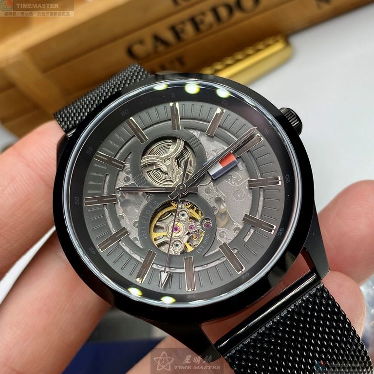 [星晴錶業]TommyHilfiger手錶,44mm,TH00030黑色錶面黑錶殼深黑色米蘭錶帶款, , large