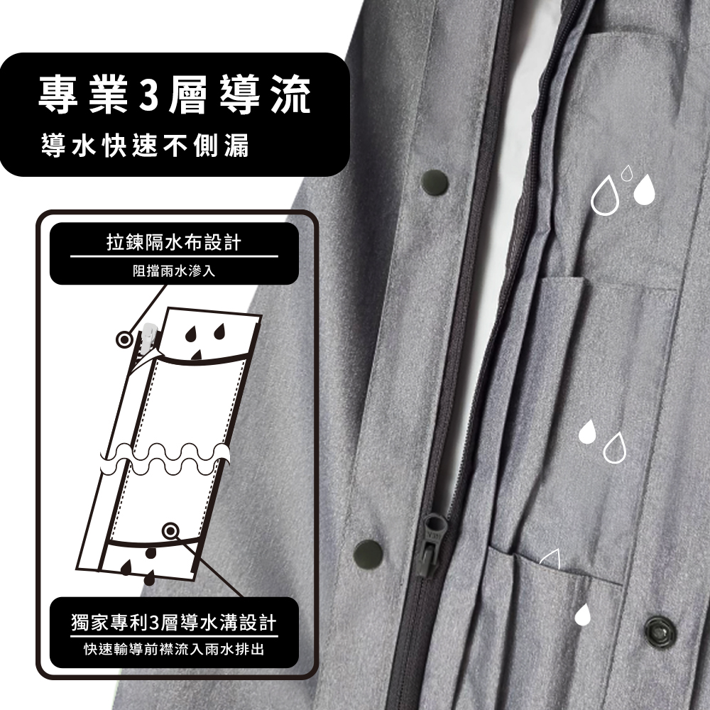 [TDN]丹寧導流前開雨衣速乾防水連身雨衣EU4500 加長型 岩灰, , large