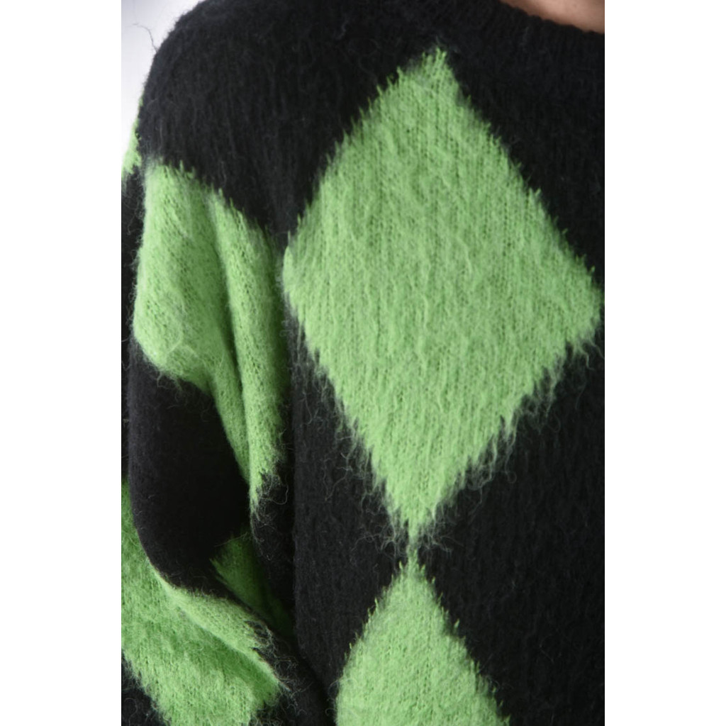 (F) lagua gem菱格紋綠色長袖上衣二手衣, , large