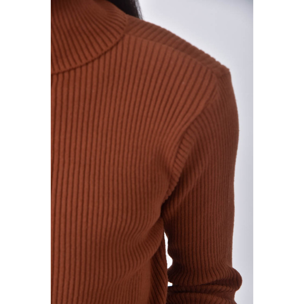 (S) 針織高領棕色長袖上衣二手衣, , large