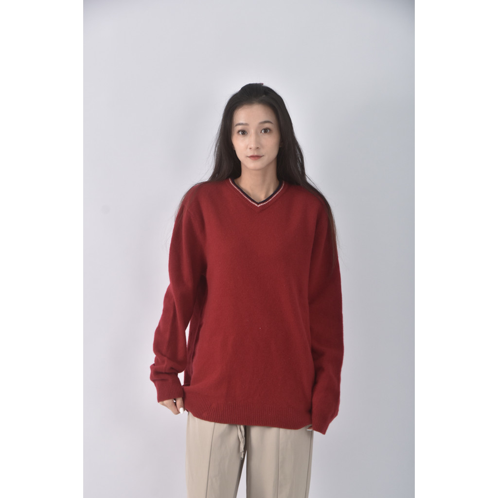 (XL) bossini羊毛學院風紅色長袖上衣二手衣, , large