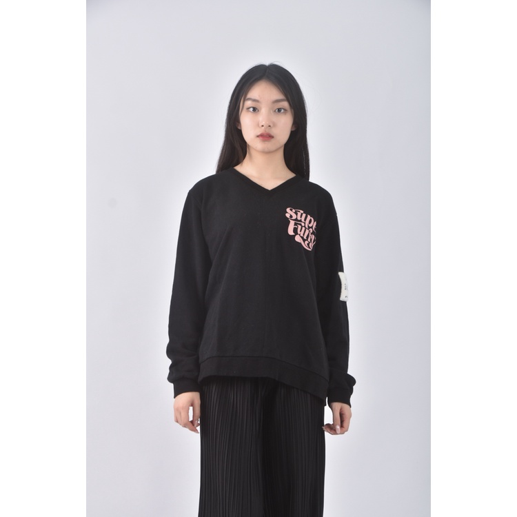 (XL) elysia字母黑色長袖上衣二手衣, , large