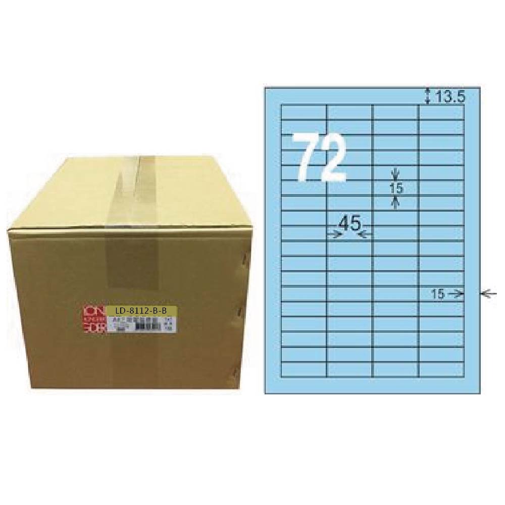 【龍德】LONGDER 三用電腦標籤 A4 72格 15*45mm淺藍1000張/箱 LD-8112-B-B(適用雷射、噴墨、影印), , large