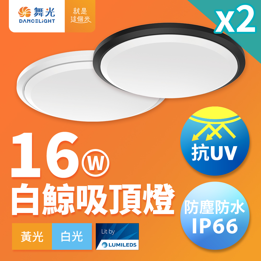 DanceLight舞光 2入組 1-2坪 16W白鯨LED吸頂燈 抗UV 一體式快裝 IP66防塵防水 貴族黑(白光), , large