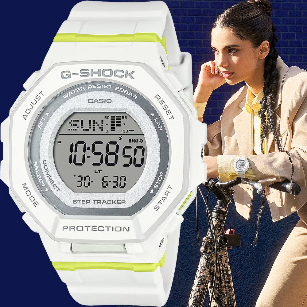 CASIO 卡西歐 G-SHOCK 計步藍芽手錶 清爽色彩女錶-白色 GMD-B300SC-7, , large