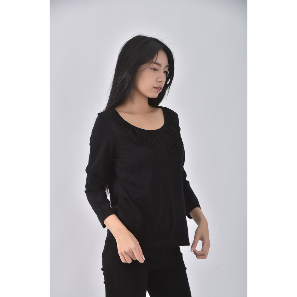 (S) laura ashley羊毛圓領黑色長袖上衣二手衣, , large