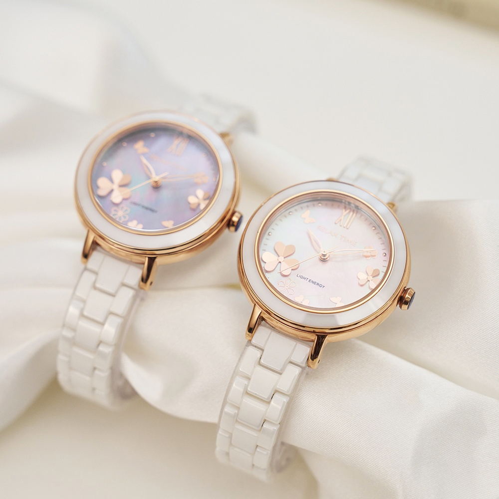 Relax Time RT-110S 拾光花語 太陽能陶瓷女錶-白x紫 RT-110S-03, , large