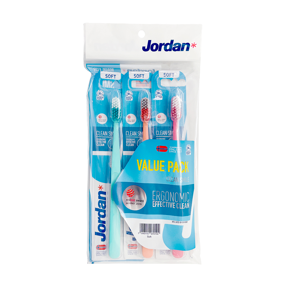 JORDAN 清新酷炫 軟毛 成人牙刷 顏色隨機出貨 一包三入 J-70192, , large