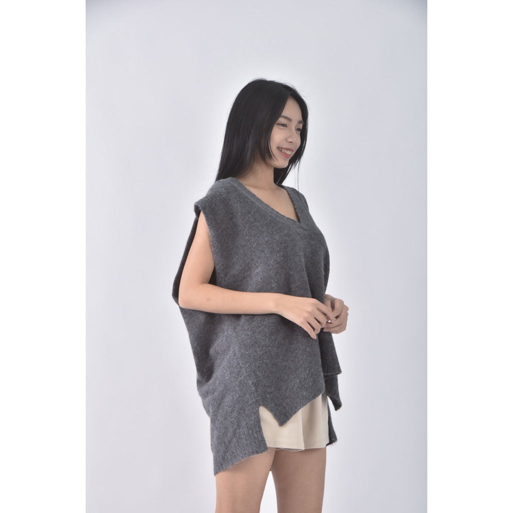 (F) 質感V領灰色上衣二手衣, , large