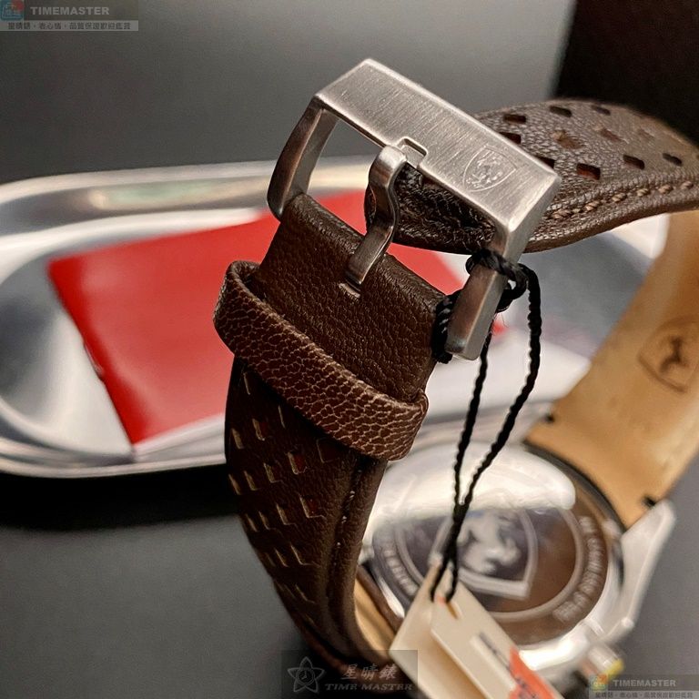 [星晴錶業]FERRARI手錶,46mm,FE00066白色錶面玫瑰金錶殼咖啡色真皮皮革錶帶款, , large