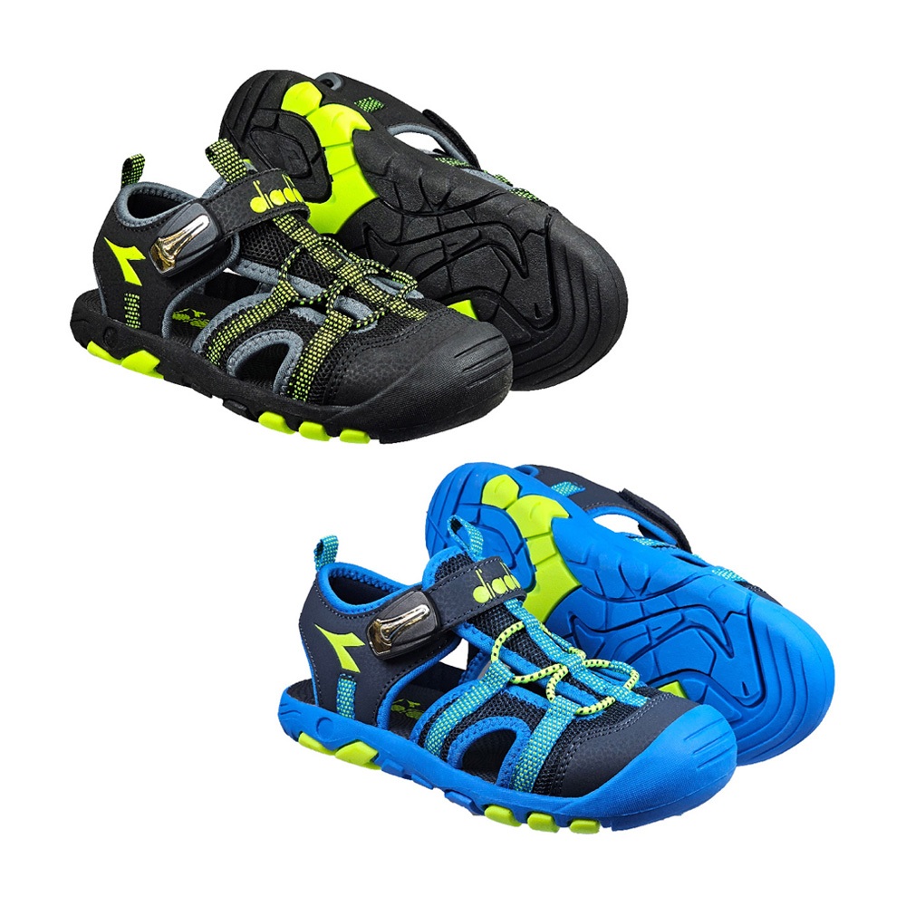 DIADORA迪亞多那 大童護趾運動涼鞋 機能涼鞋 童鞋 魔鬼氈 磁扣 透氣 彈性 減震 吸衝 柔軟 耐磨 止滑 黑 藍