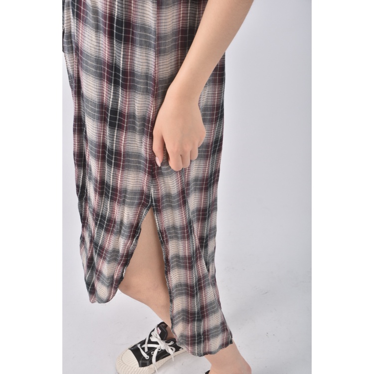 (L) 【德馨私服】forever21質感棉質純棉格紋黑色洋裝二手衣, , large
