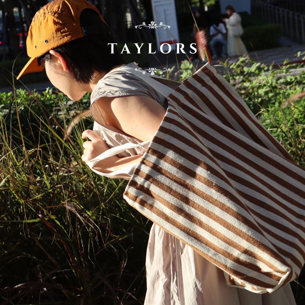 【TAYLORS】Korean style summer striped canvas tote bag, , large