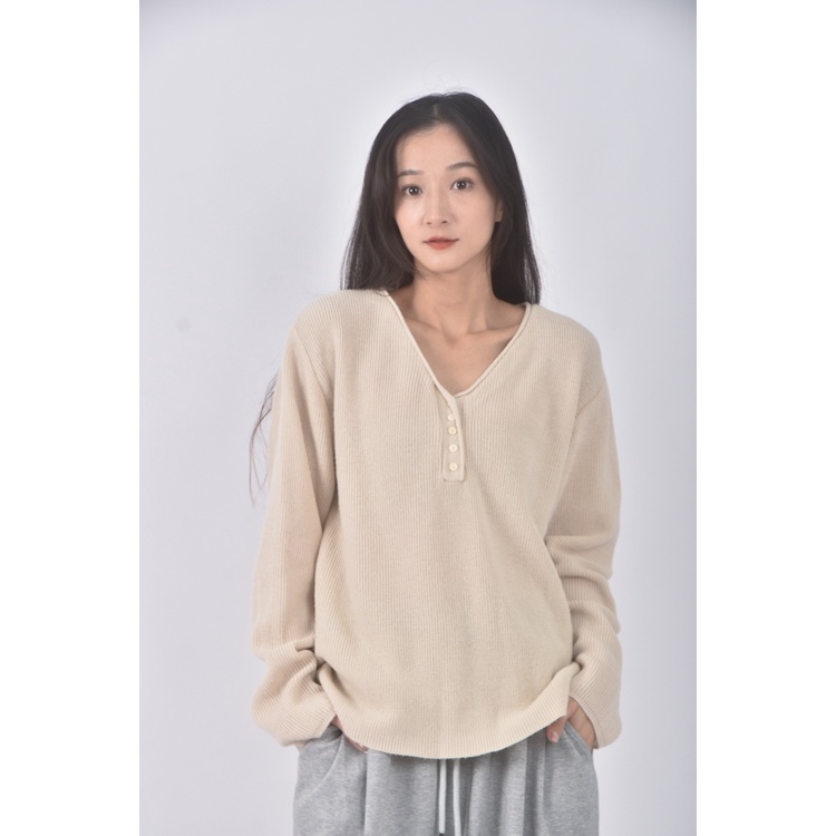 (XL) levely and thisway韓牌質感針織V領杏色長袖上衣二手衣, , large