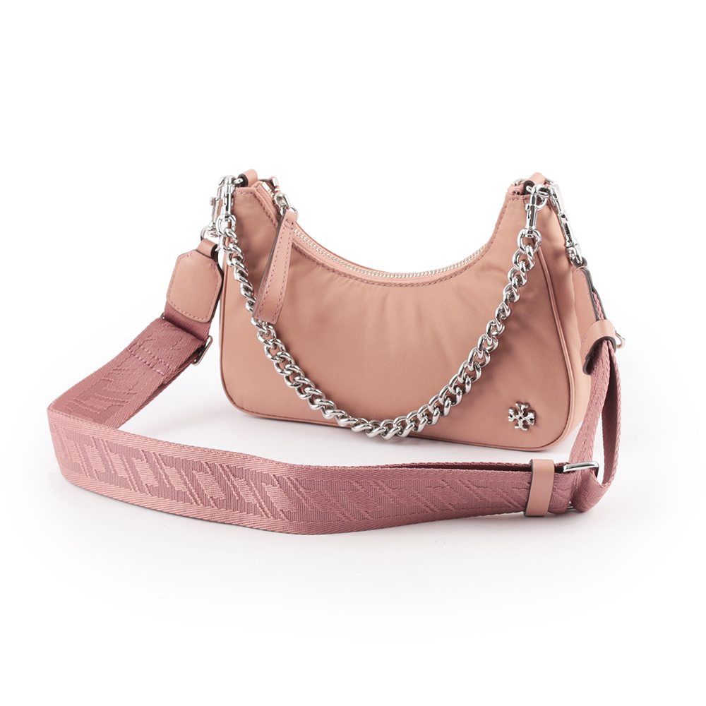 Tory Burch 151 Mercer 尼龍拼皮革三合一彎月包/錦葵粉, , large