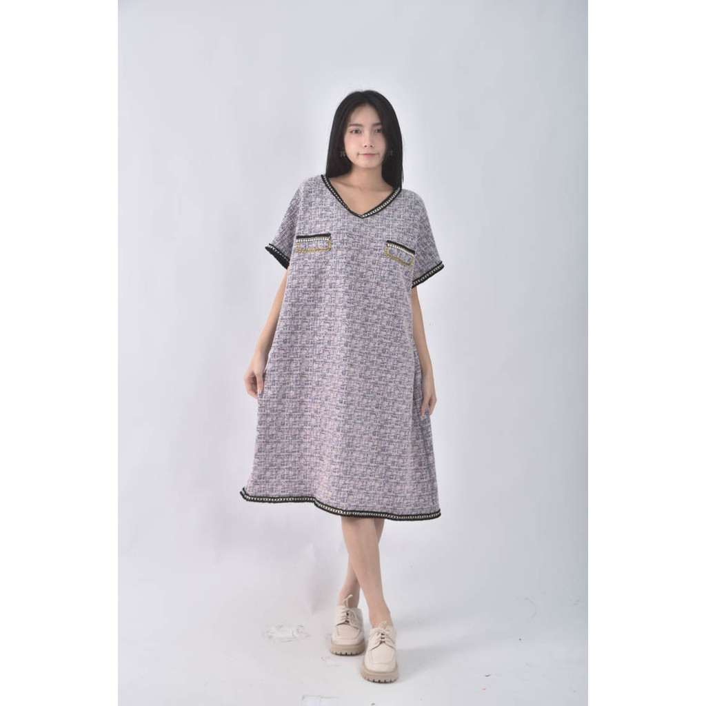 (2XL) 小香風內刷毛紫色洋裝二手衣, , large