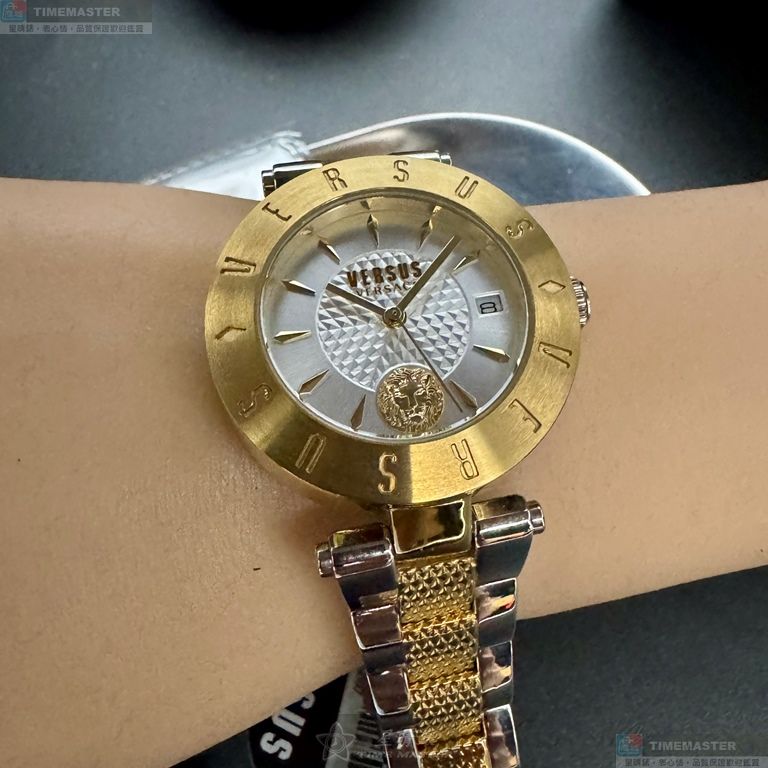 [星晴錶業]VERSUS VERSACE手錶,34mm,VV00404銀白色錶面金色錶殼金銀相間精鋼錶帶款, , large