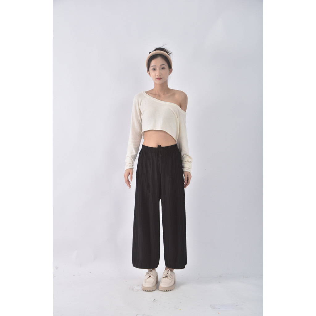 (S) 高腰雪紡氣質黑色長褲二手衣