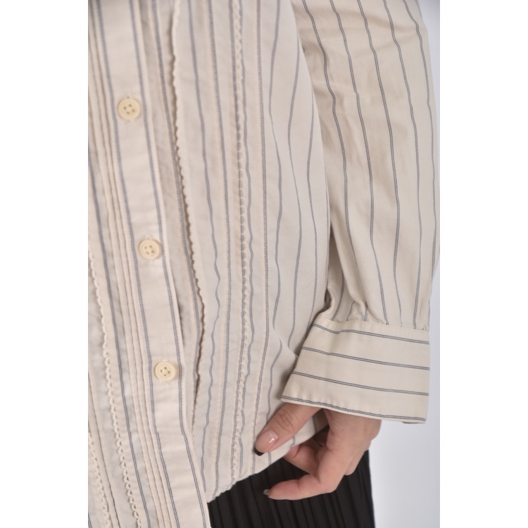 (S) uniqlo棉質條紋純棉杏色長袖上衣二手衣, , large