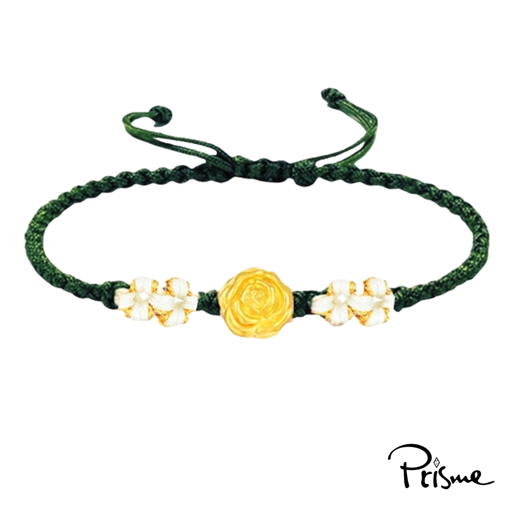 【Prisme Gold】黃金手鍊 玫瑰花 綠色編織手鍊 (金重：約0.04錢±0.02), , large