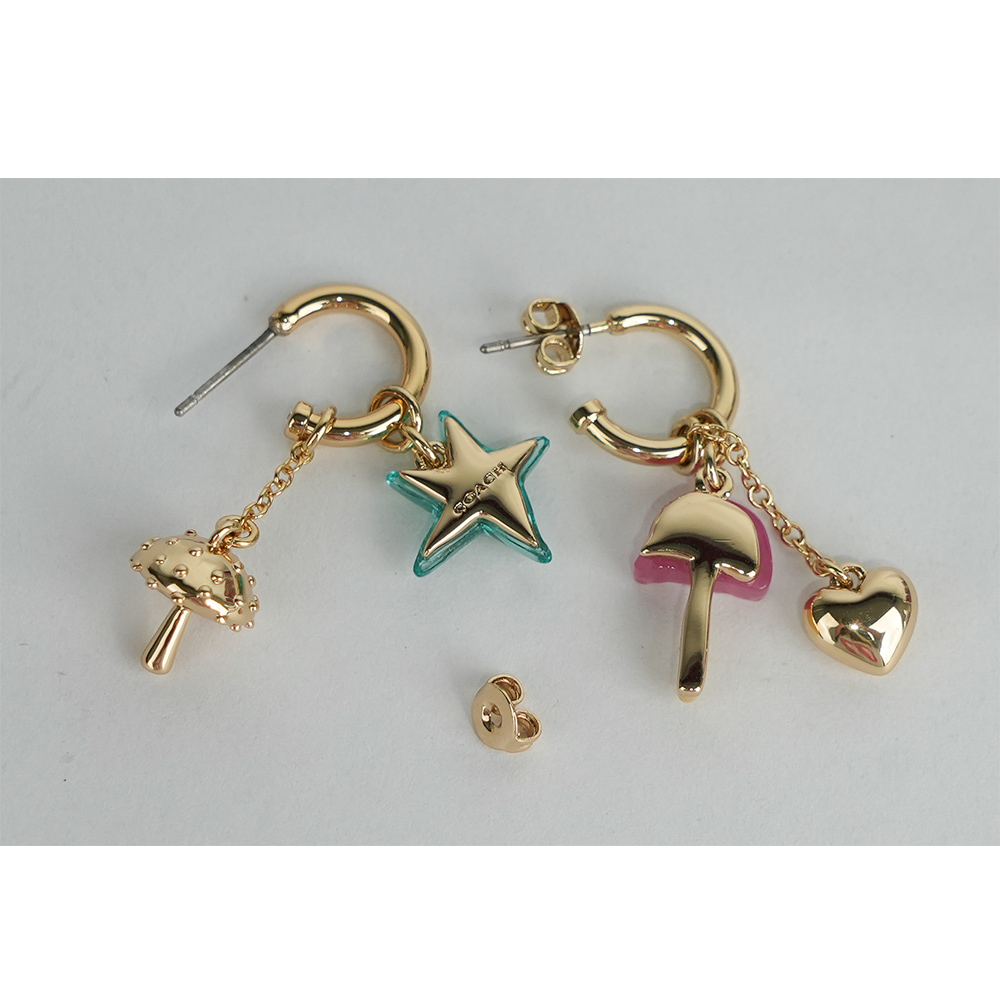 COACH X Observed By Us 聯名星星及蘑菇不對稱針式耳環/金色, , large