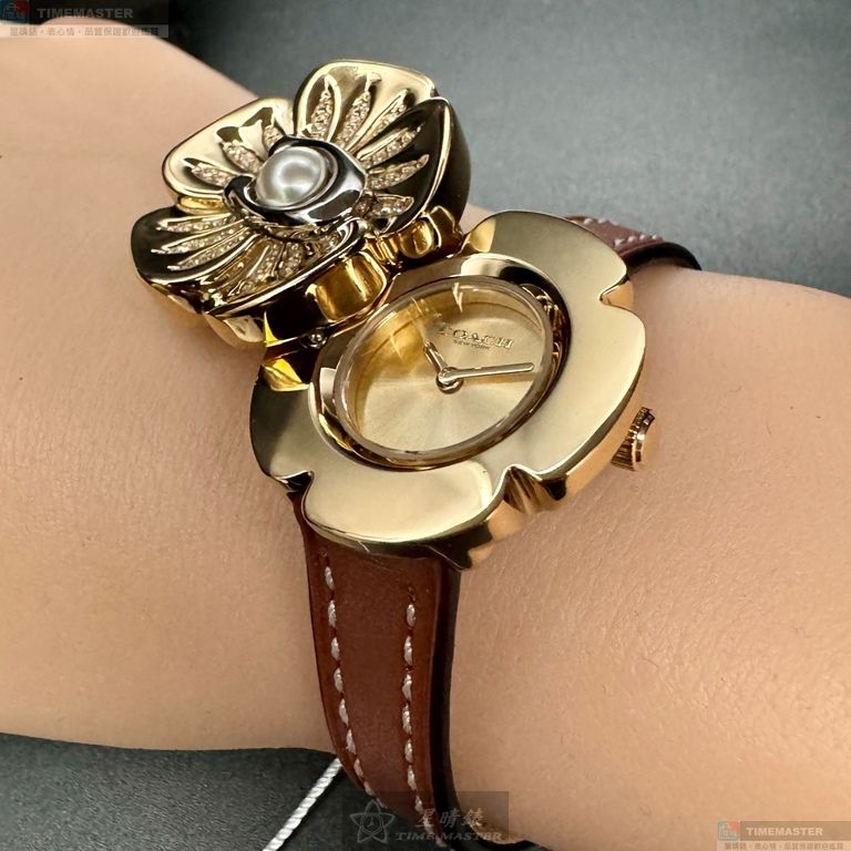 [星晴錶業]COACH手錶,28mm,CH00210金色錶面金色錶殼咖啡色真皮皮革錶帶款, , large