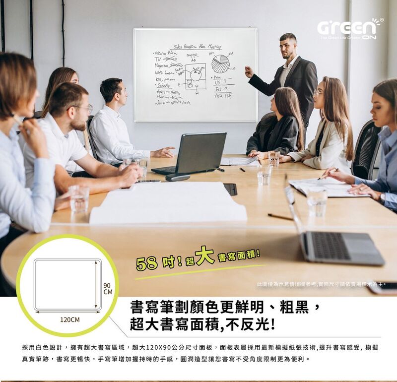 【Green Board】58吋磁性電紙板 極淨無塵白板 商務會議電紙板 局部清除電子白板 教學授課白板 附T型電動大板擦