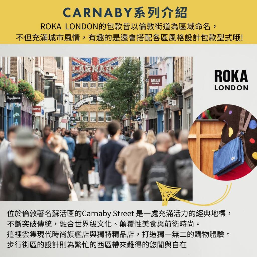 [英國 ROKA LONDON] 極簡風格 多隔層隨身側背包(白臘藍灰) - CARNABY 防水 側背包 休閒 隨身包 收納 旅行 通勤, , large