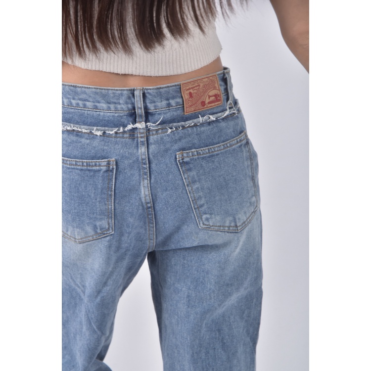 (L) by gentle b韓牌高腰丹寧牛仔質感藍色長褲二手衣, , large