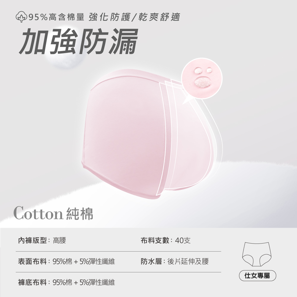【伊柔EVEROY】舒適純棉高腰加高防漏生理內褲 M-2XL/Q內褲 9818-31 粉, , large