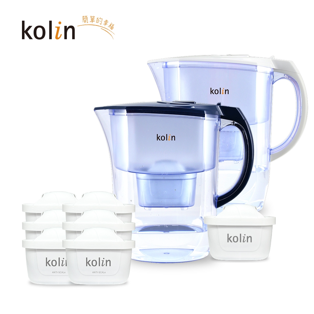 Kolin 歌林 3.8L濾水壺(內含四重濾芯*1)+五重淨垢濾芯6入(共1壺7芯/適用Brita), , large