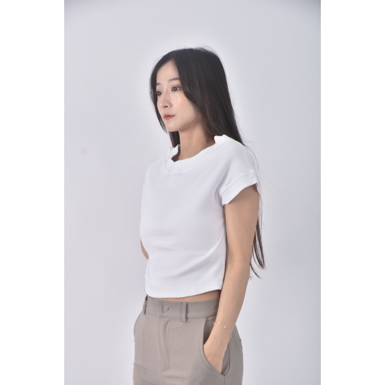 (S) topdressing韓牌質感修身短版白色短袖上衣二手衣, , large