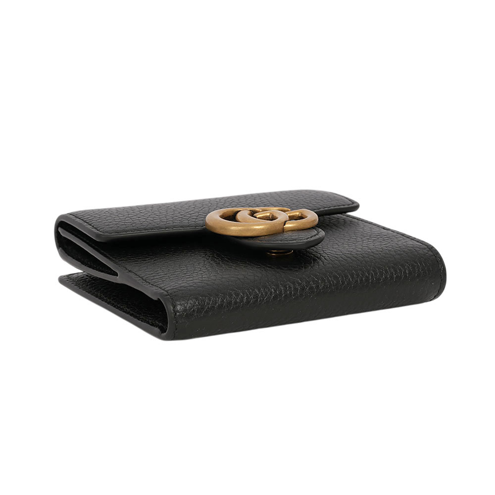 GUCCI  Marmont 金色標誌粒紋皮革釦式二折短夾/黑色, , large
