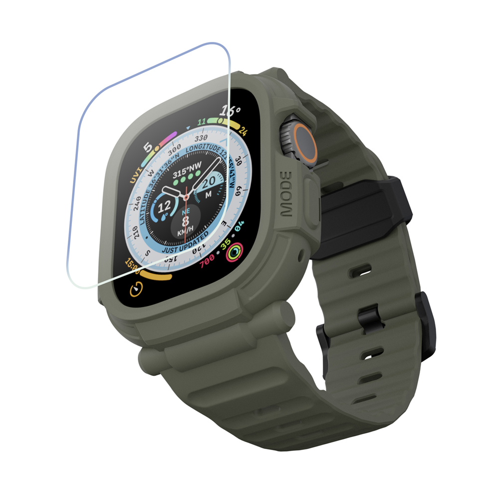 Elkson Apple Watch Ultra 49mm Quattro Pro 2.0一體成形錶帶9H鋼化膜-炭綠, , large