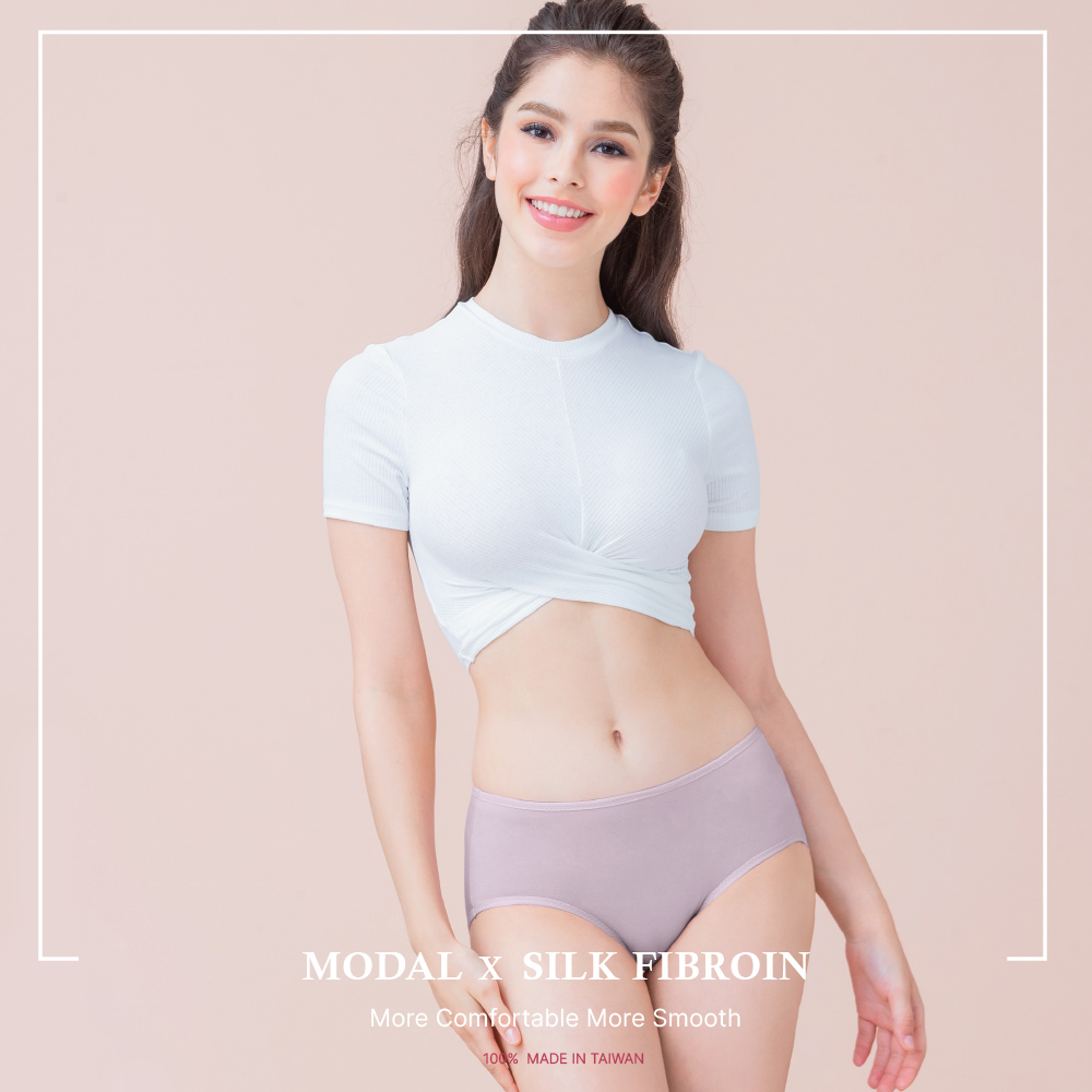 【Clany可蘭霓】台灣製絲蛋白美膚內褲 ｜莫代爾親膚透氣低敏・中腰女內褲 M&ndash;XL  迷迭紫 2152-91, , large