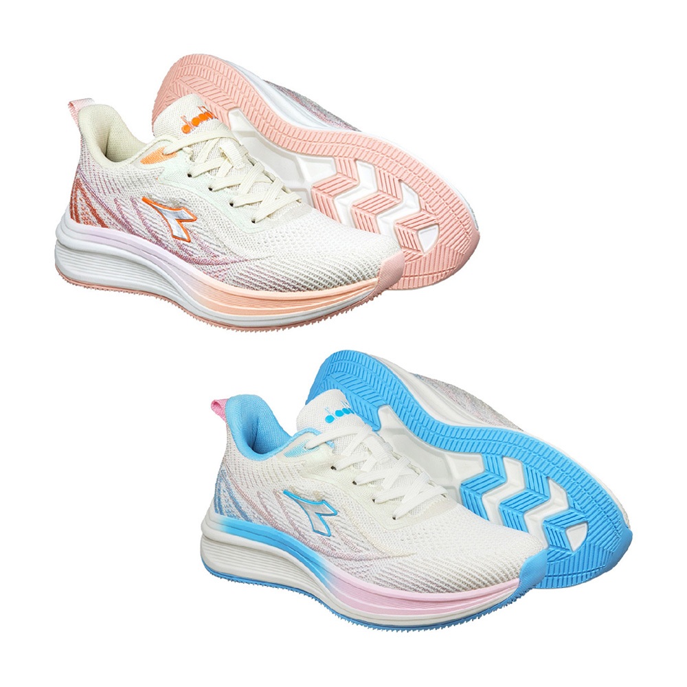 DIADORA迪亞多那 輕羽慢跑鞋 女運動鞋 女鞋 時尚 漸層 飛織 透氣 吸震 減壓 輕量 氣墊乳膠鞋墊 粉桔 粉藍, , large