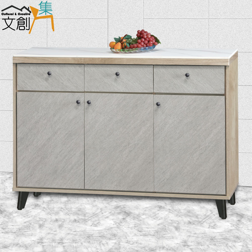 【文創集】瑞爾曼4尺岩板雙色三抽低餐櫃(客約商品), , large