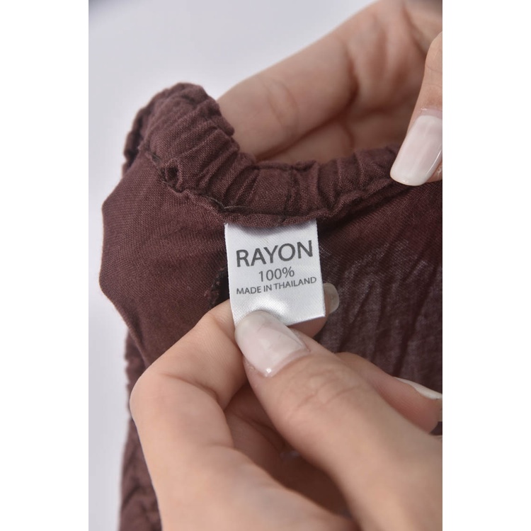 (XL) rayon高腰縮口棕色長褲二手衣, , large