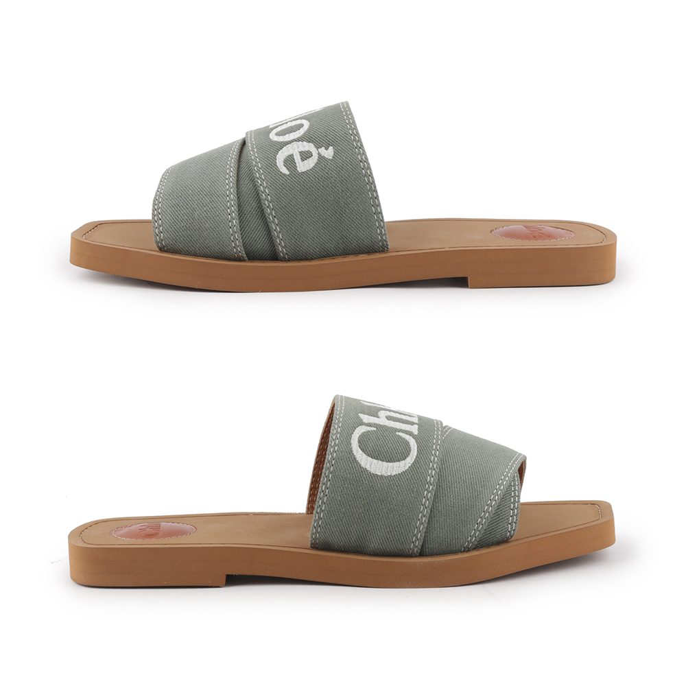CHLOE' WOODY FLAT MULE 棉質牛仔平底拖鞋35/森林綠, , large