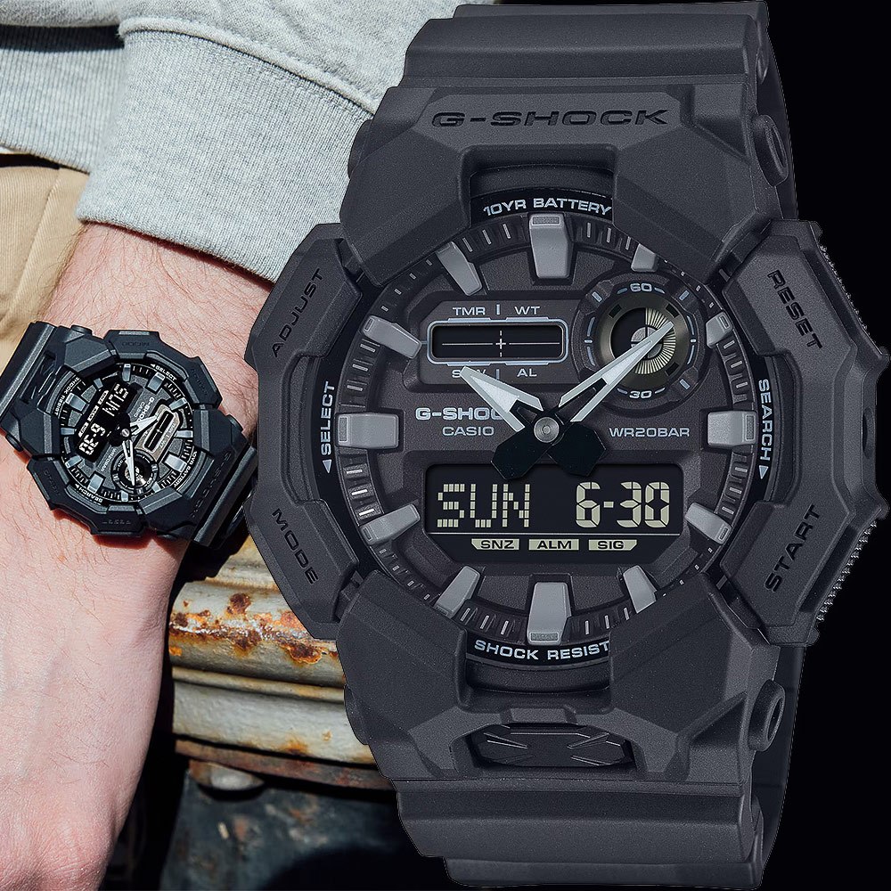 CASIO 卡西歐 G-SHOCK 10年電力雙顯手錶 學生錶 GA-010-1A1, , large